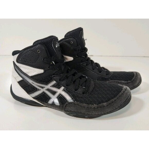 Asics Matflex 6 Wrestling Shoes Youth Size 1 Black Silver White 1084A007 Boxing - Picture 1 of 9